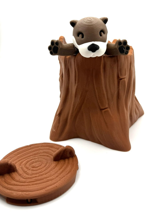 Charming Otter in Tree Stump: Playful Decor, Fidget Toy, Stress-Relief, Desk Toy
