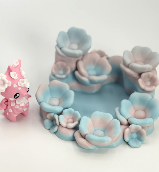 Cute Flower Dice Holder & Rolling Tray with Kitty Figure