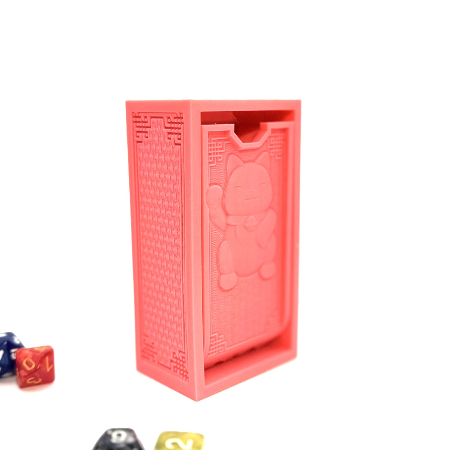Happy Kitty Folding Dice Tower Pink Lucky Cat Compact 5x2.5x1.5 Cute Gamer Gift