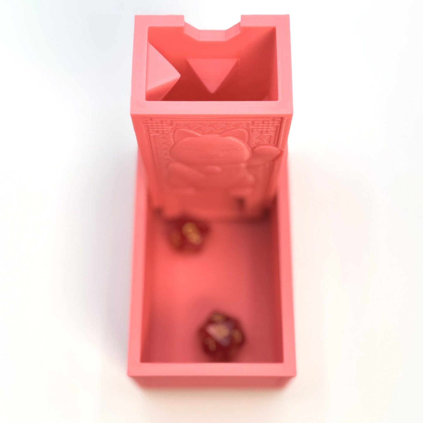 Happy Kitty Folding Dice Tower Pink Lucky Cat Compact 5x2.5x1.5 Cute Gamer Gift