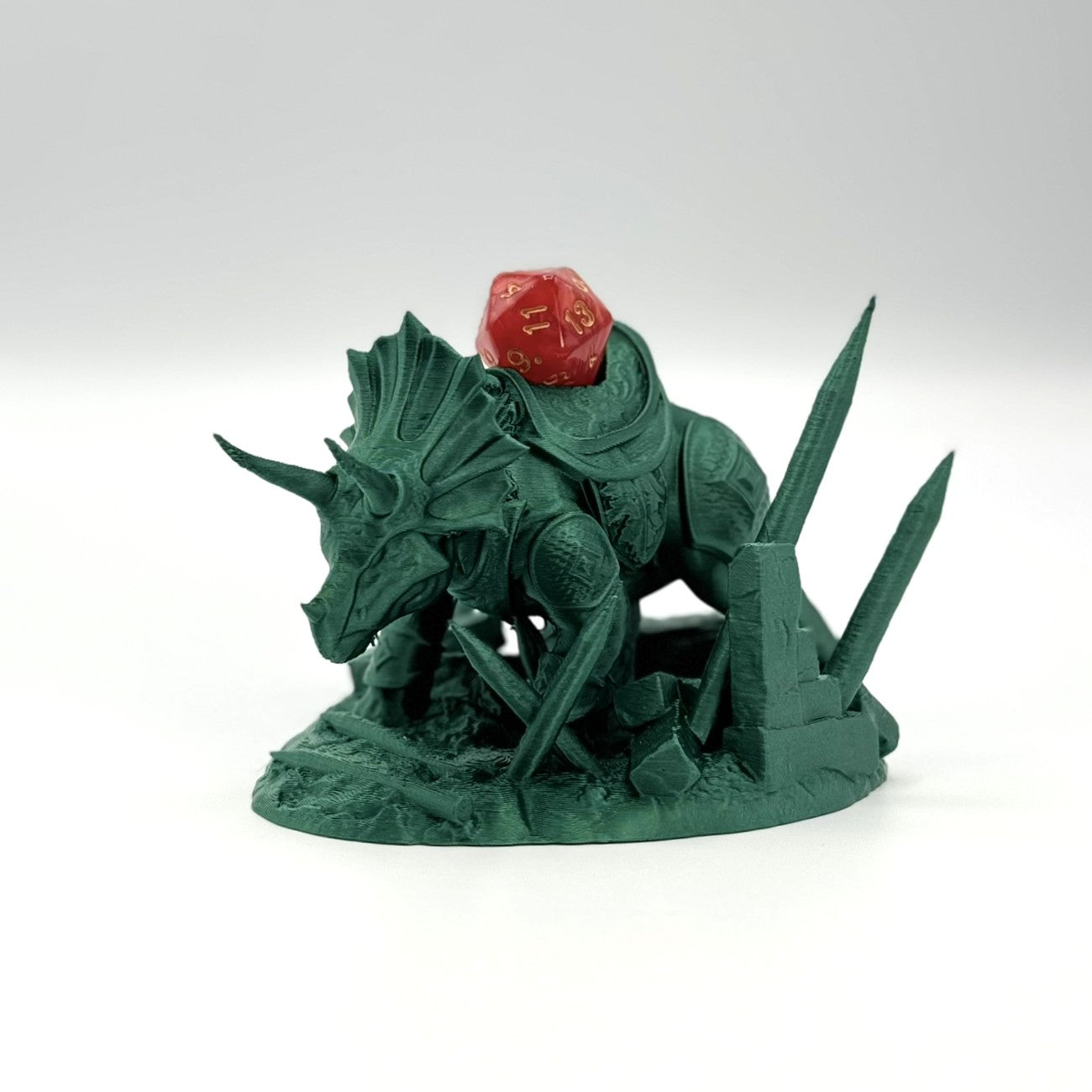 Fighting Dinosaur Dice Throne Holder for DND RPG Dice - Triceratops Protector Stand