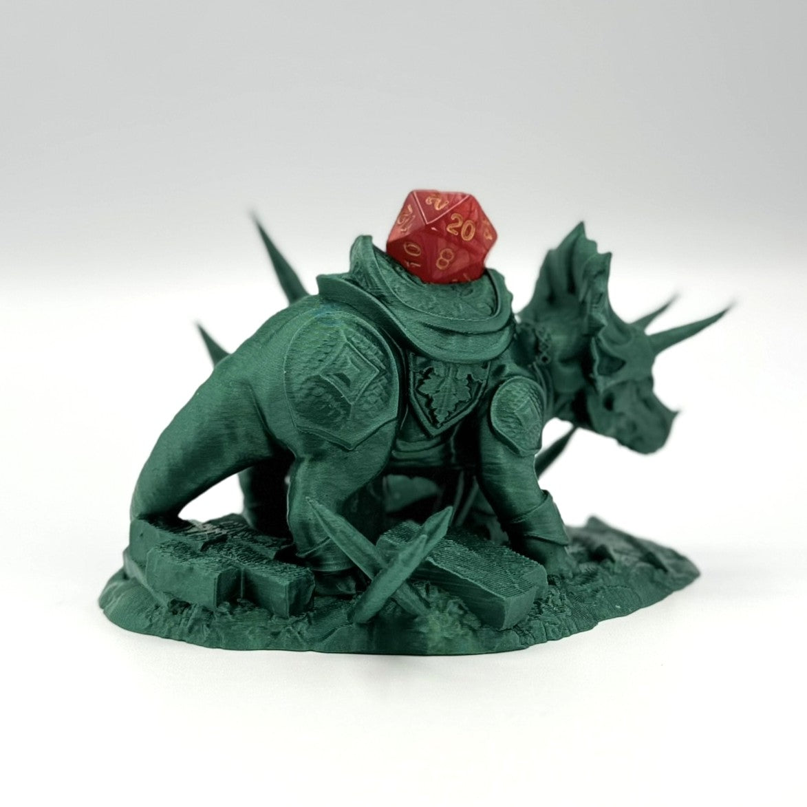 Fighting Dinosaur Dice Throne Holder for DND RPG Dice - Triceratops Protector Stand