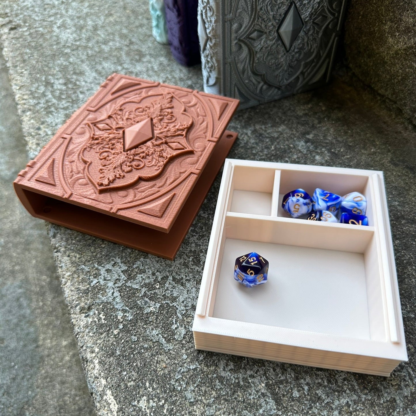 Book Themed Dice Tome Dice Holder & Rolling Tray for DND RPG Board Games Gift