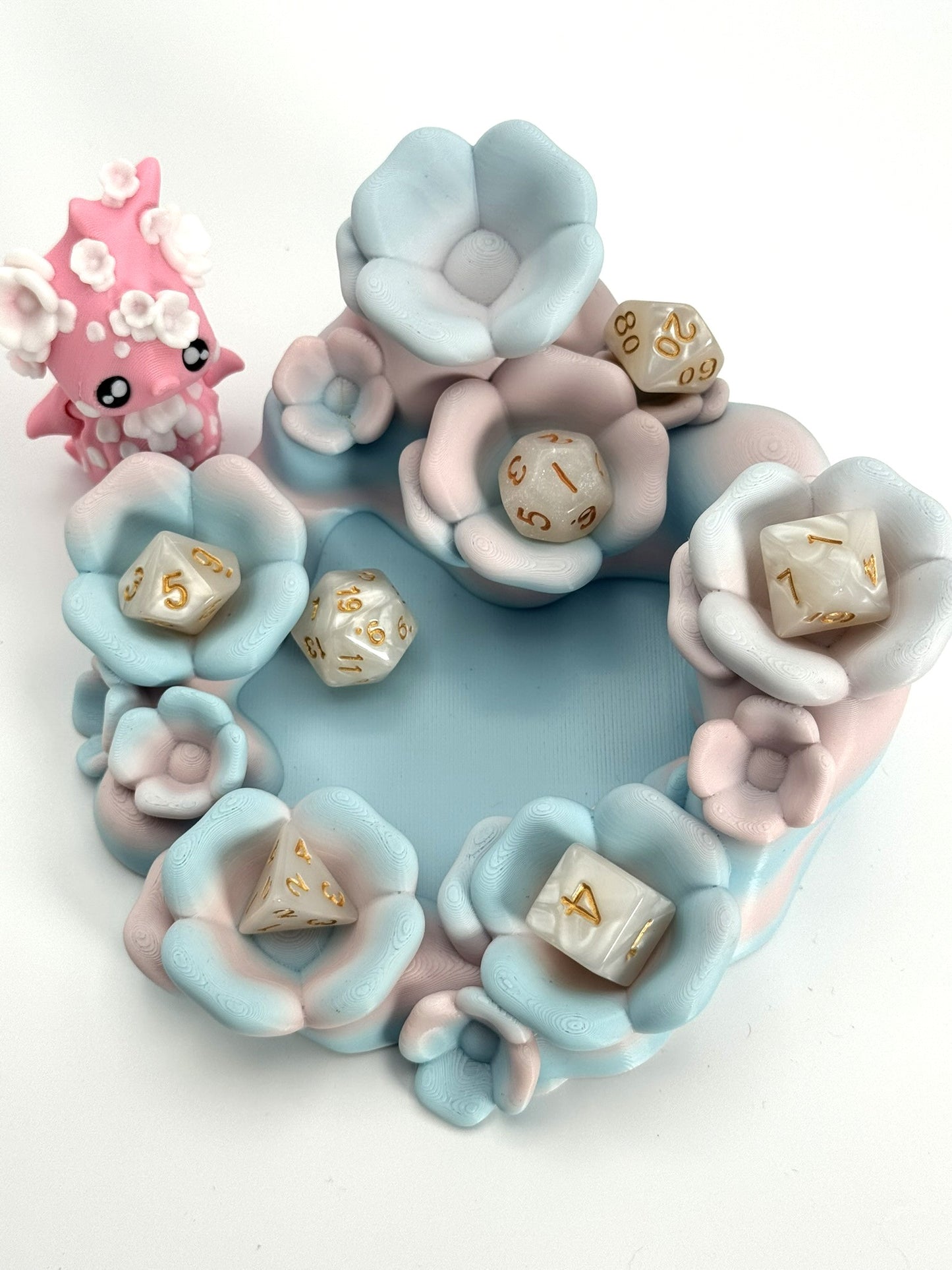 Cute Flower Dice Holder & Rolling Tray with Kitty Figure