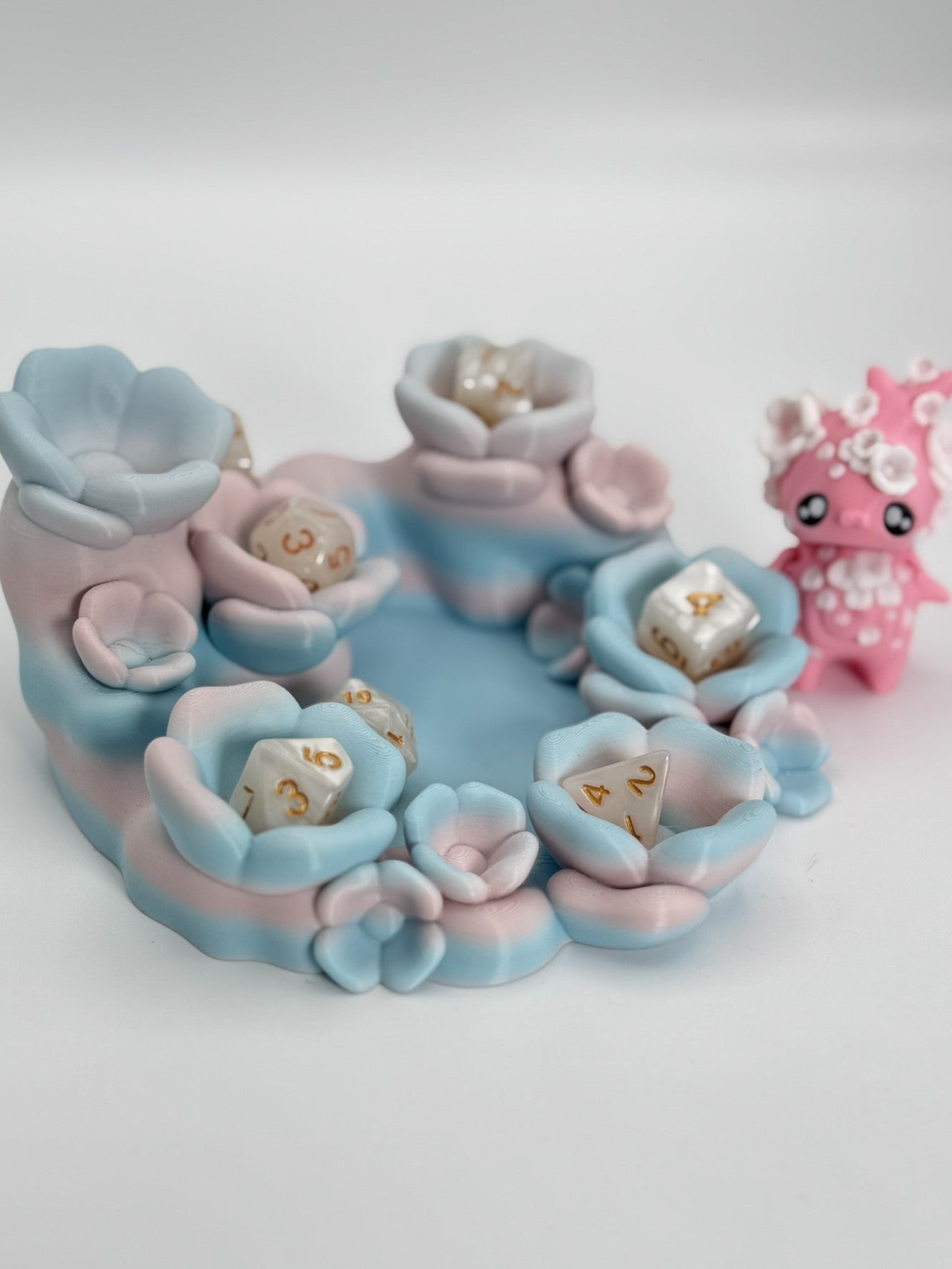 Cute Flower Dice Holder & Rolling Tray with Kitty Figure