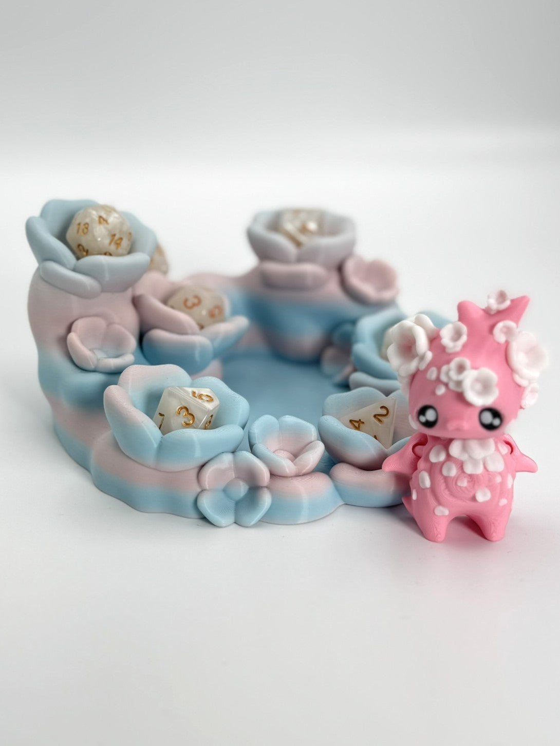 Cute Flower Dice Holder & Rolling Tray with Kitty Figure