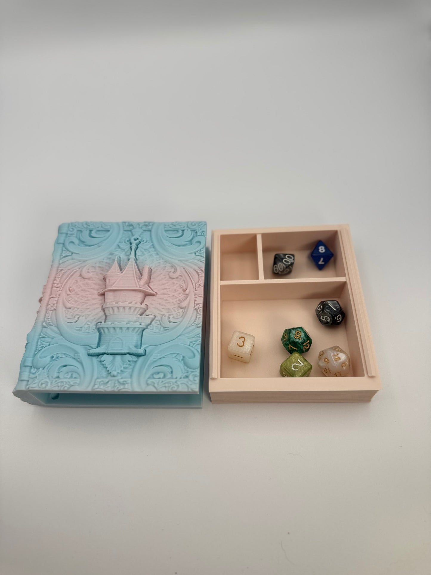 Book Themed Dice Tome Tray Multicolor Cotton Candy Castle DnD RPG Holder Gift