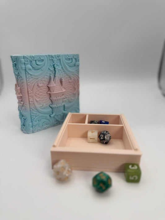 Book Themed Dice Tome Tray Multicolor Cotton Candy Castle DnD RPG Holder Gift