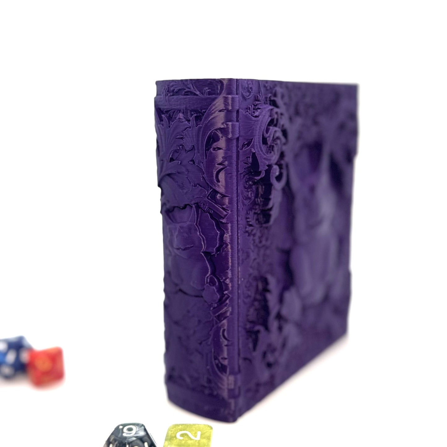 Book Themed Dice Tome Dice Box Purple Dino Silver DnD RPG Gift | Magic MTG