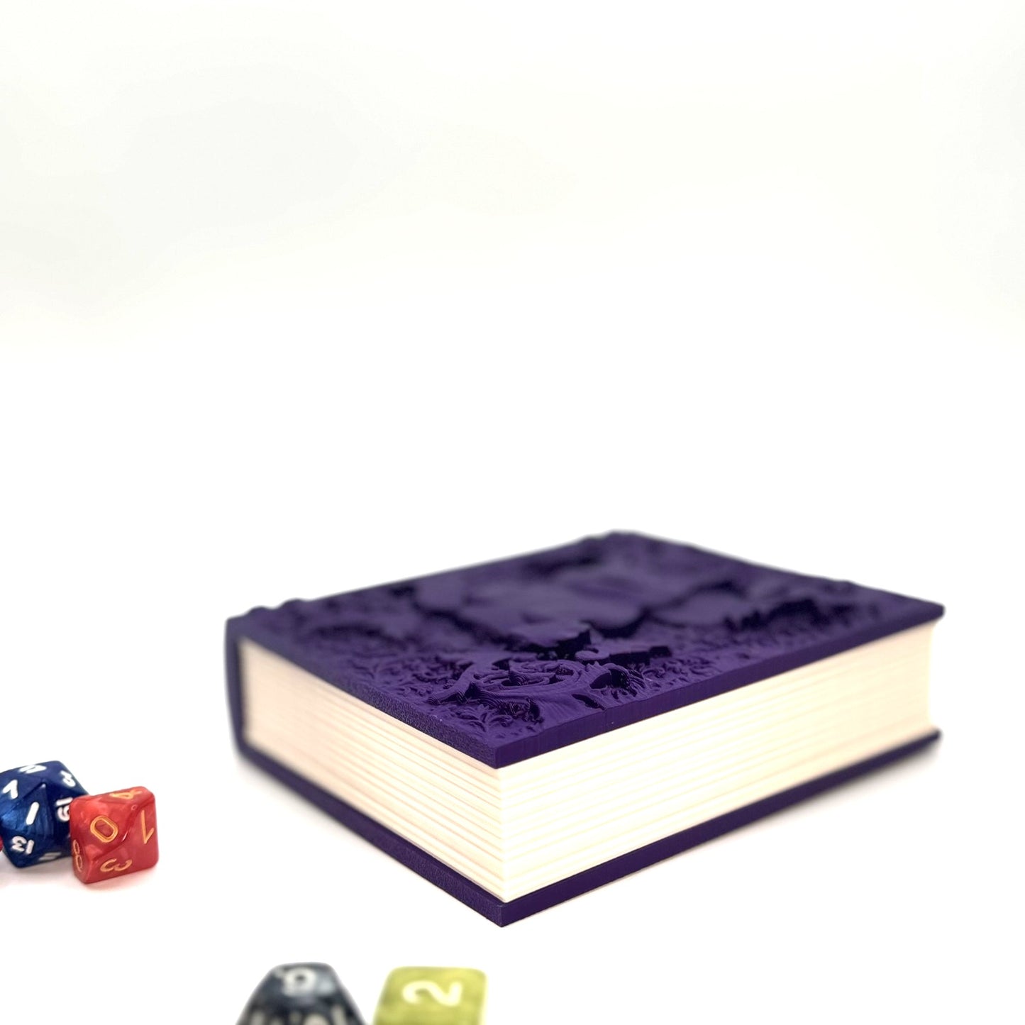 Book Themed Dice Tome Dice Box Purple Dino Silver DnD RPG Gift | Magic MTG
