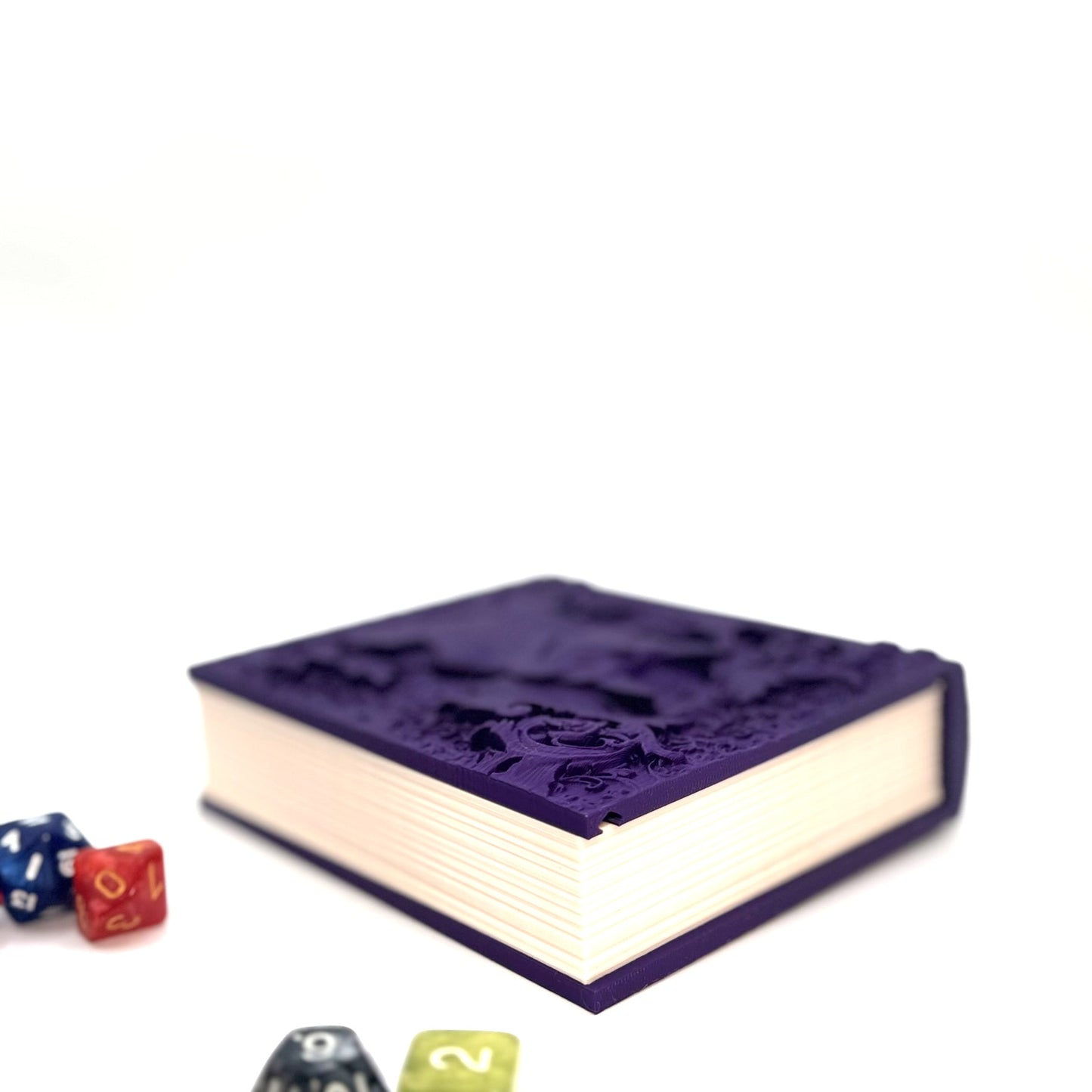 Book Themed Dice Tome Dice Box Purple Dino Silver DnD RPG Gift | Magic MTG