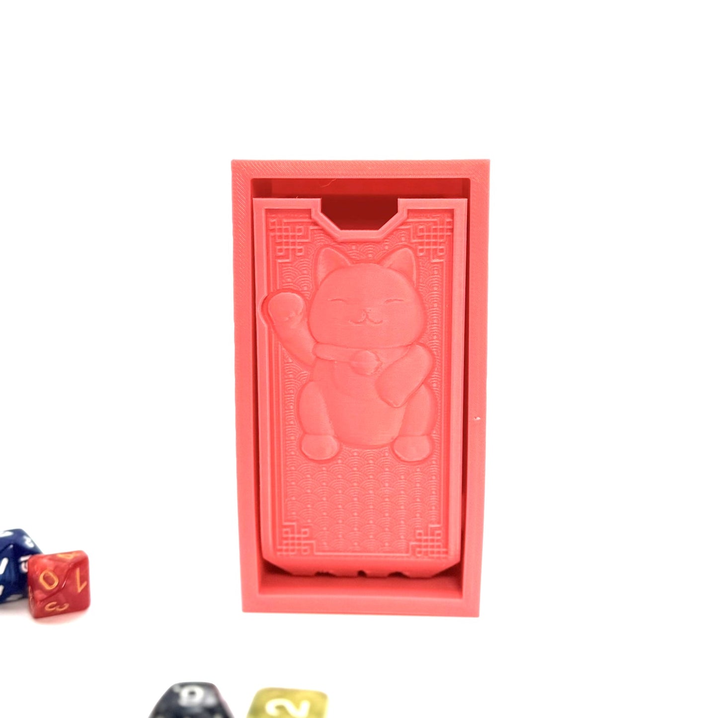 Happy Kitty Folding Dice Tower Pink Lucky Cat Compact 5x2.5x1.5 Cute Gamer Gift