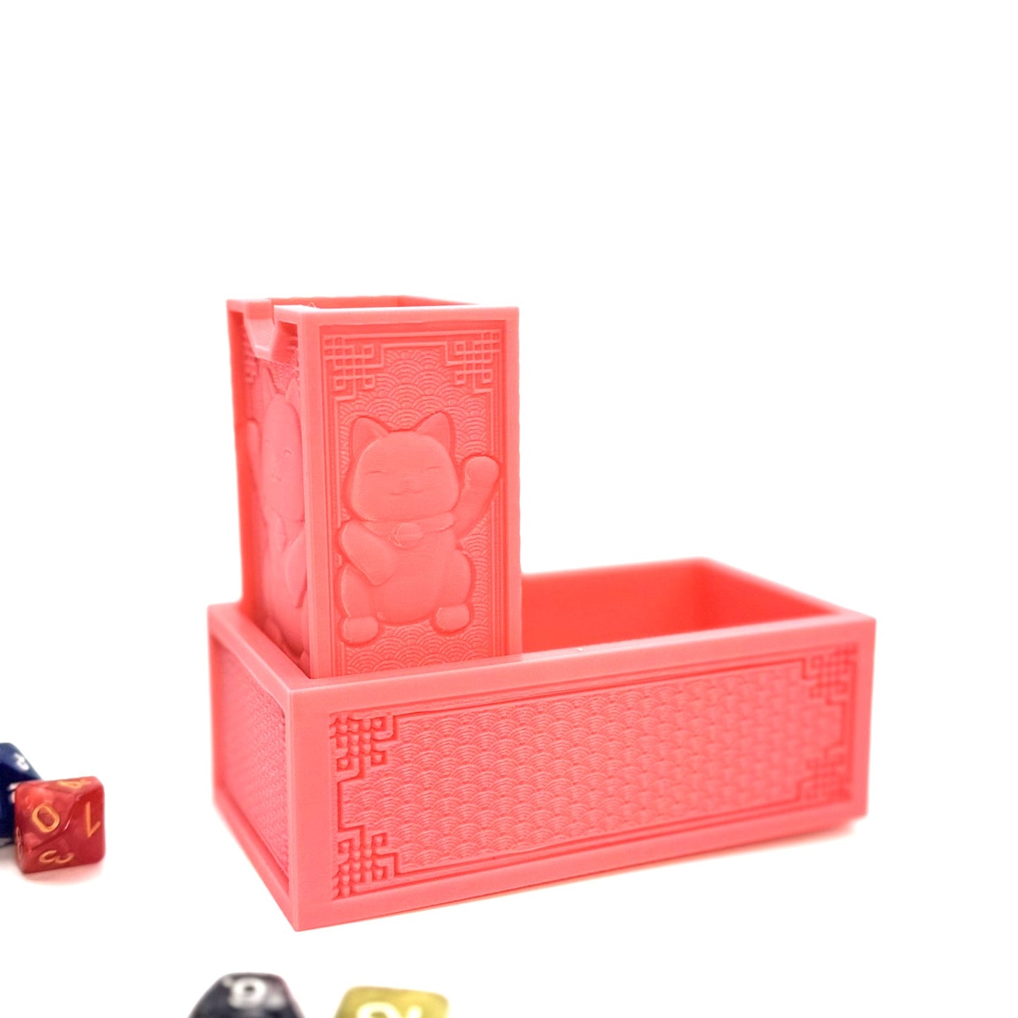 Happy Kitty Folding Dice Tower Pink Lucky Cat Compact 5x2.5x1.5 Cute Gamer Gift