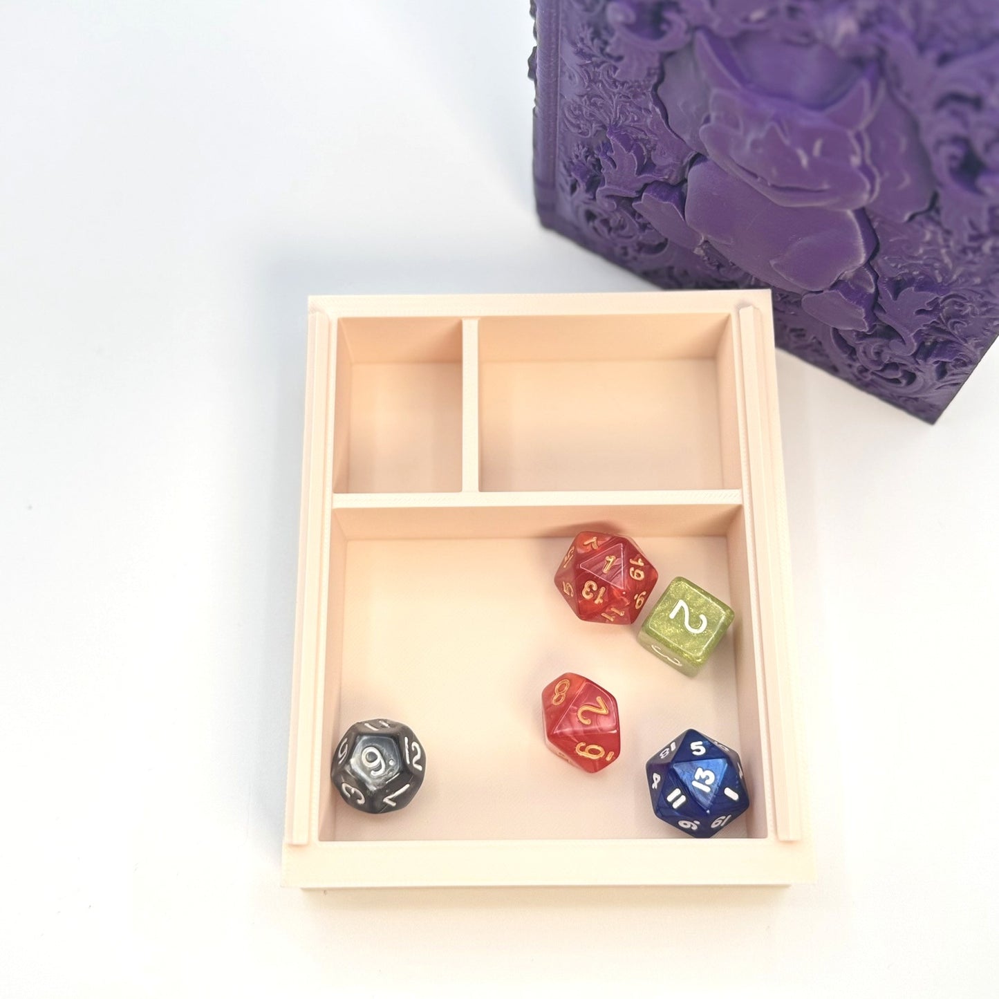 Book Themed Dice Tome Dice Box Purple Dino Silver DnD RPG Gift | Magic MTG