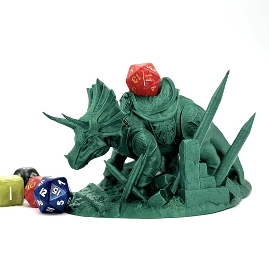 Fighting Dinosaur Dice Throne Holder for DND RPG Dice - Triceratops Protector Stand