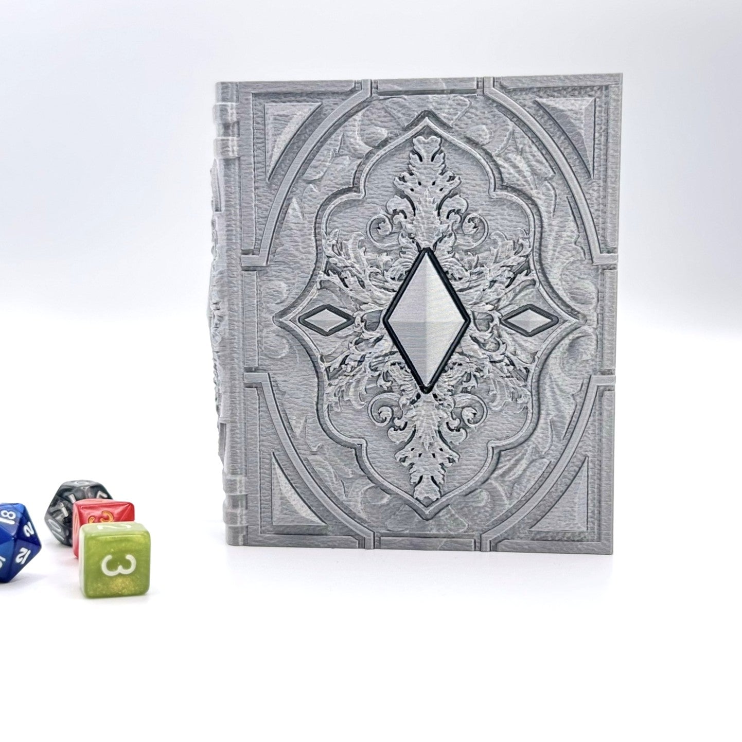 Book Themed Dice Tome Dice Holder & Rolling Tray for DND RPG Board Games Gift - Silver