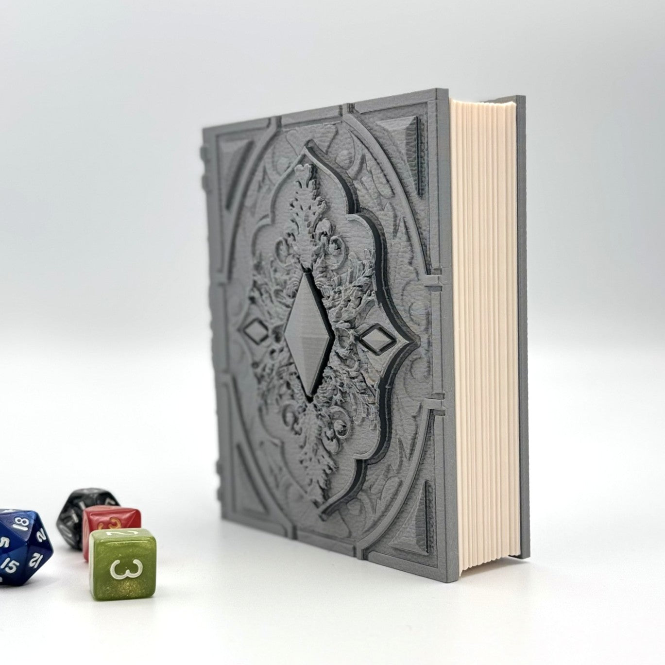 Book Themed Dice Tome Dice Holder & Rolling Tray for DND RPG Board Games Gift - Silver