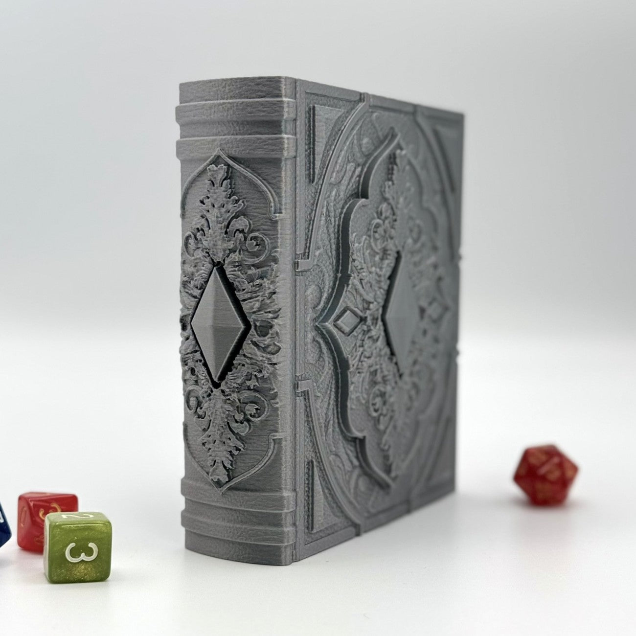 Book Themed Dice Tome Dice Holder & Rolling Tray for DND RPG Board Games Gift - Silver
