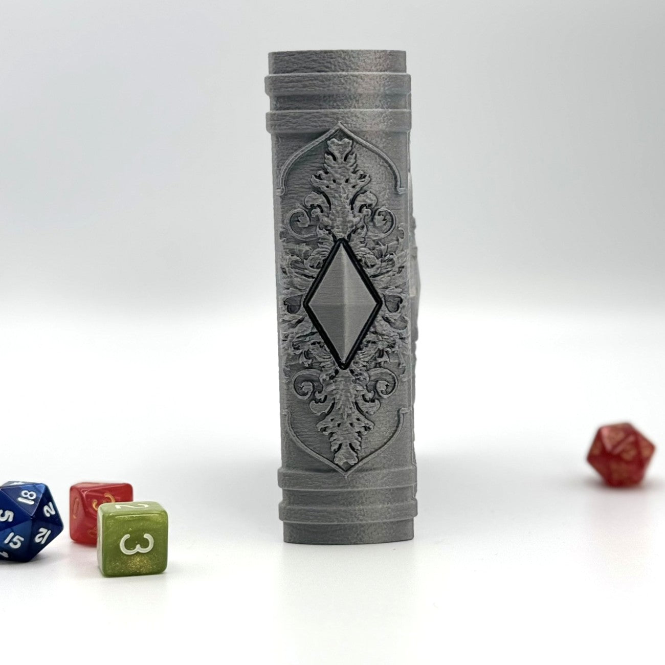 Book Themed Dice Tome Dice Holder & Rolling Tray for DND RPG Board Games Gift - Silver