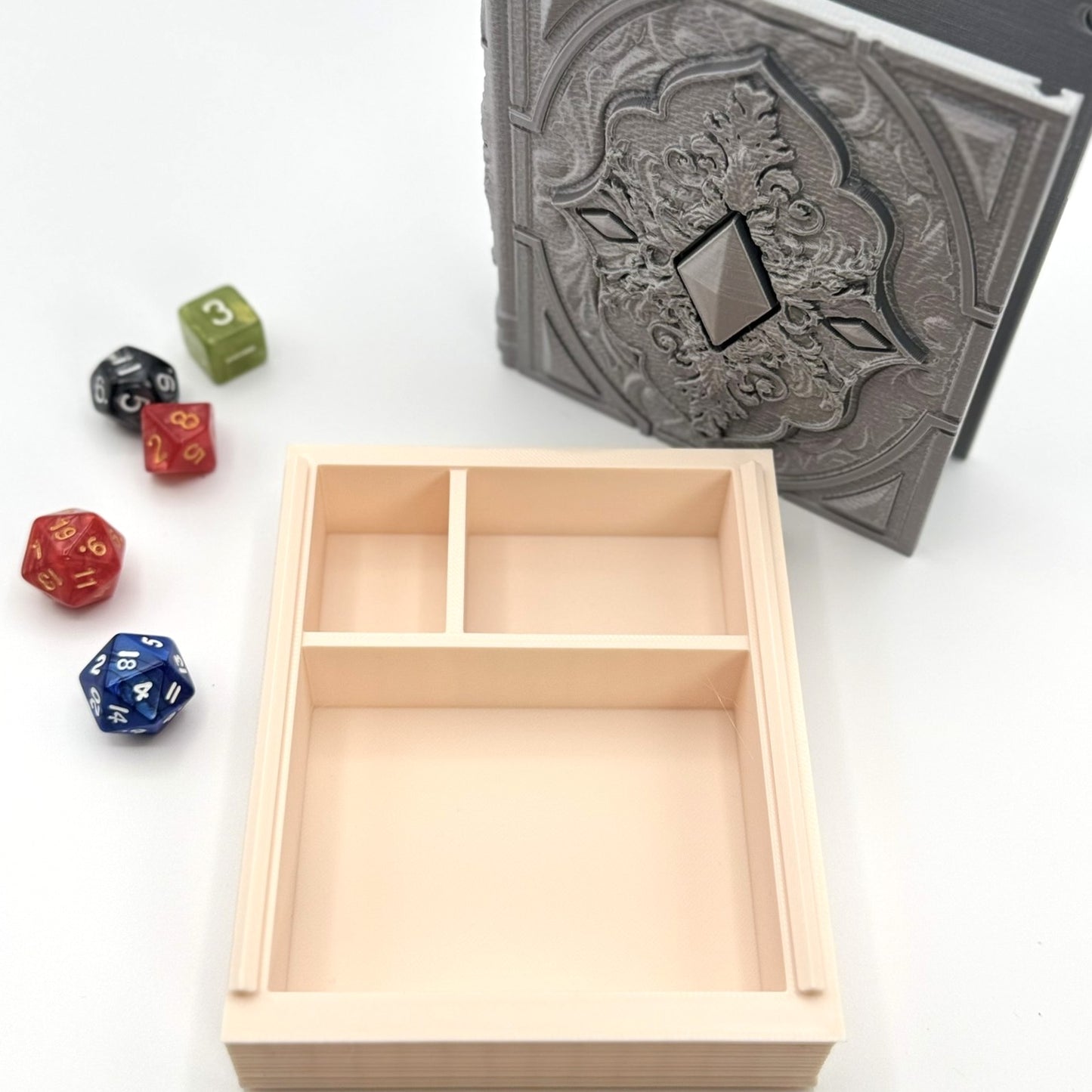 Book Themed Dice Tome Dice Holder & Rolling Tray for DND RPG Board Games Gift - Silver