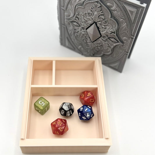 Book Themed Dice Tome Dice Holder & Rolling Tray for DND RPG Board Games Gift - Silver