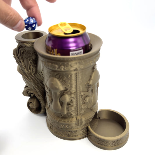 Forest Themed Dice Tower Tankard – Beverage Can Holder & Dice Vault – Tabletop Gaming Gift