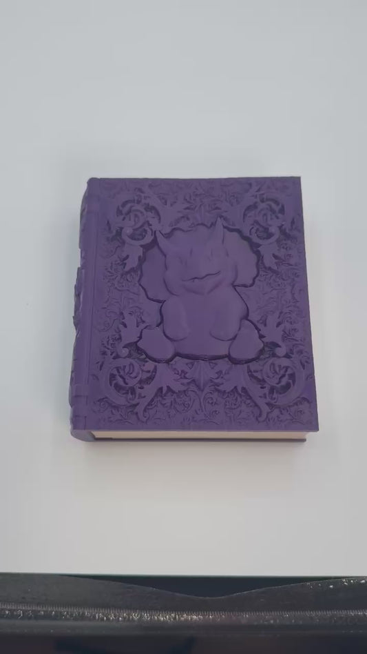Book Themed Dice Tome Dice Box Purple Dino Silver DnD RPG Gift | Magic MTG