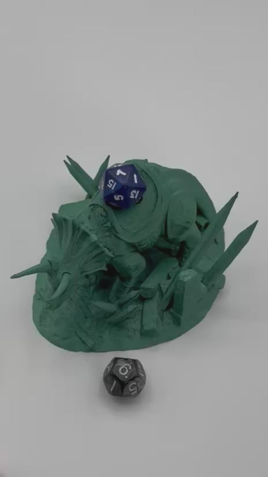 Fighting Dinosaur Dice Throne Holder for DND RPG Dice - Triceratops Protector Stand