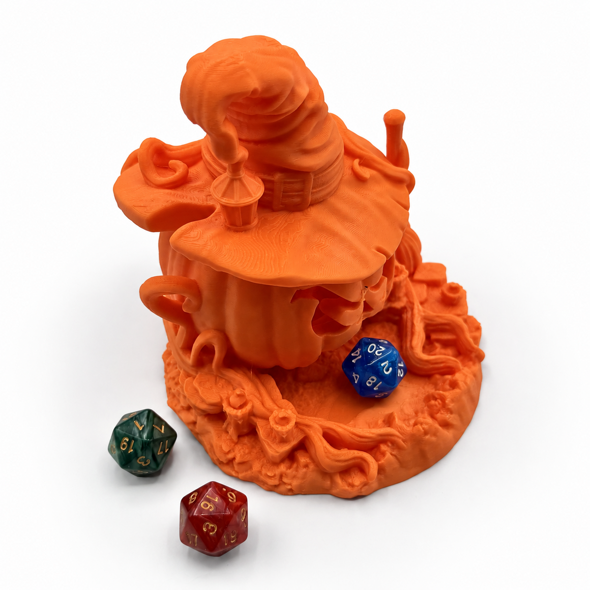 Pumpkin Dice Roller with Witch Hat for Halloween Gaming