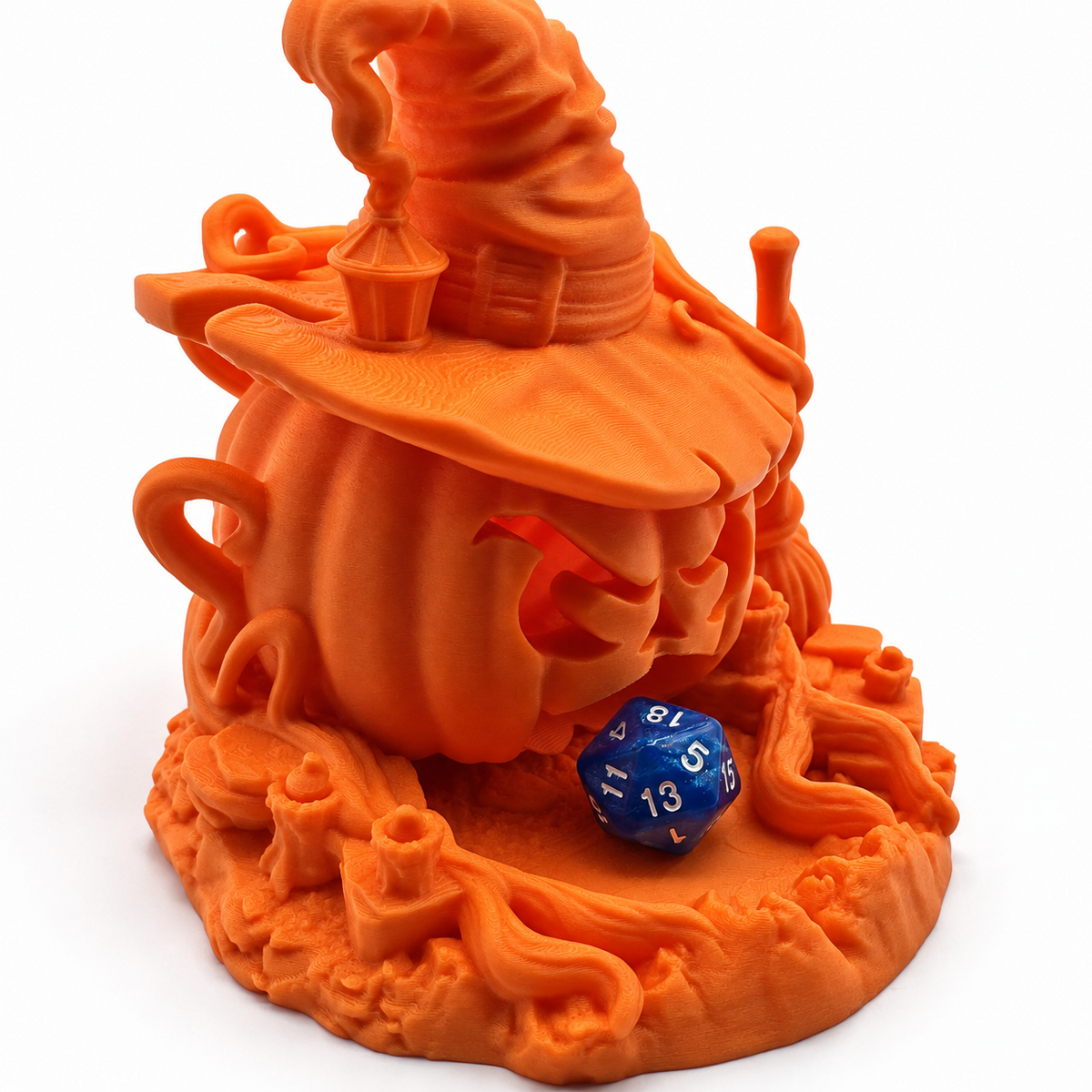 Pumpkin Dice Roller with Witch Hat for Halloween Gaming